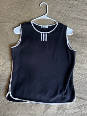 Black Sleeveless Knit Top with White Trim